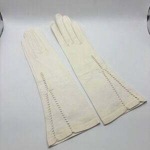 VTG Gant Jonquet Millau White Kid Leather Opera Gloves Bow Detail Size 7 France